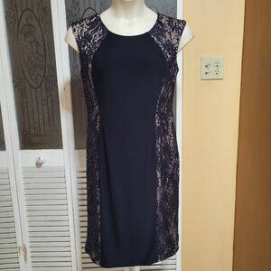 R&M Richards Ladies Navy Blue Sequin and Lace Sleeveless Dress